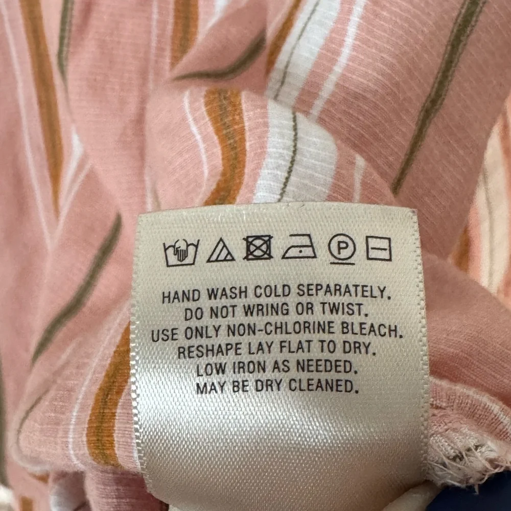 Anthropologie Maeve Byron Striped Balloon Sleeve Boho Top Pink Rose Women Med - Picture 5 of 9